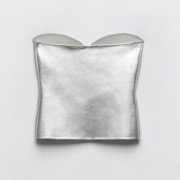 Zara Silver KNIT BUSTIER TOP Size Extra Large XL - Picture 14 of 16